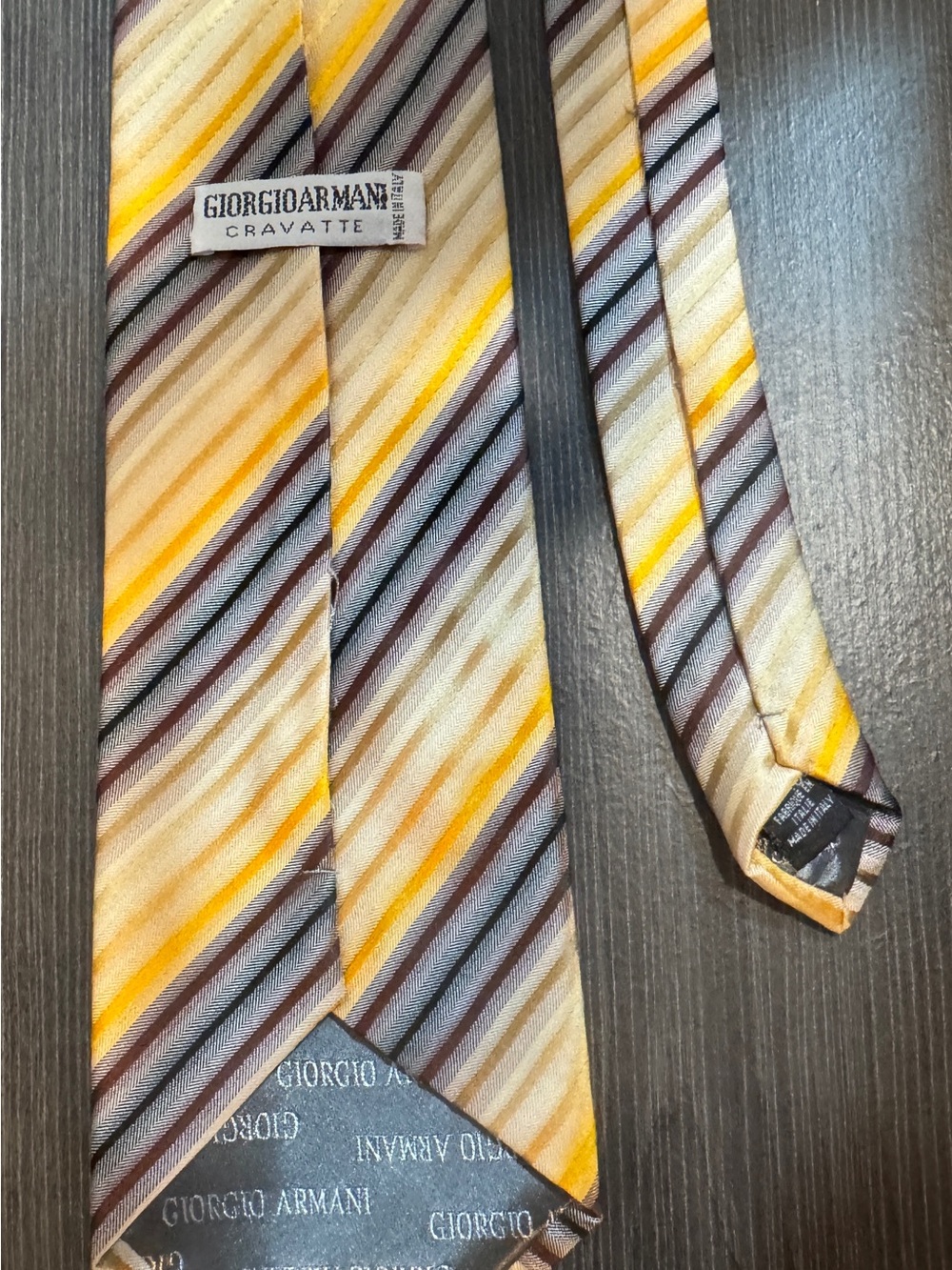 Giorgio Armani Gold, Brown and Cream Striped Silk Tie - Made in Italy